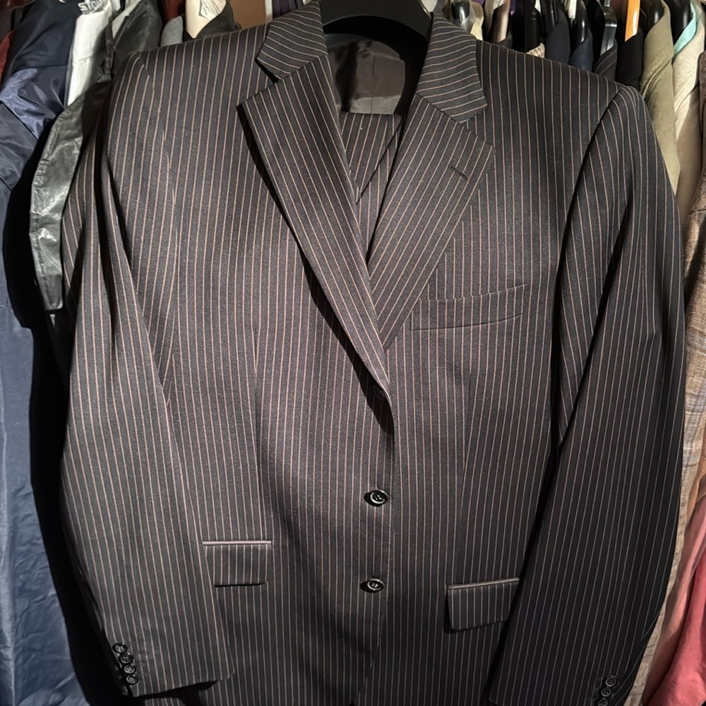 Boss Hugo Boss 3 piece suit. Graphite grey with brown/white pinstripes 3 button